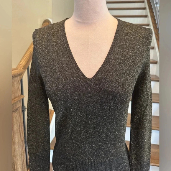 Neiman Marcus Exclusive Brown Metallic Lurex V-Neck Long Sleeve Sweater Size XS - Picture 3 of 7
